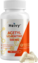 Heivy Acetyl L-Carnitine 500 mg bottle with daily energy support.