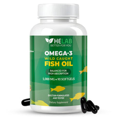 HELAB Omega-3 softgel bottle promotes clean daily EPA and DHA intake.