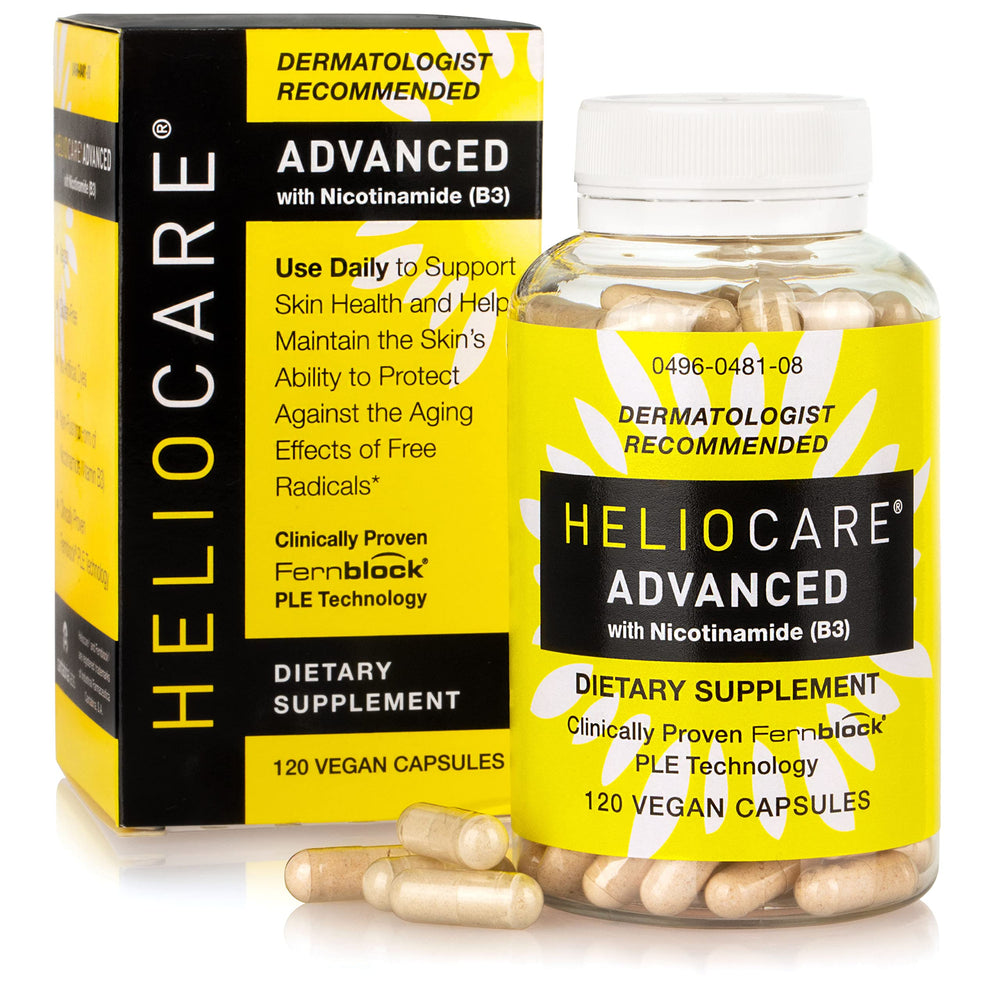 Heliocare Advanced Niacin B3 capsules for daily skin support and antioxidant potential.
