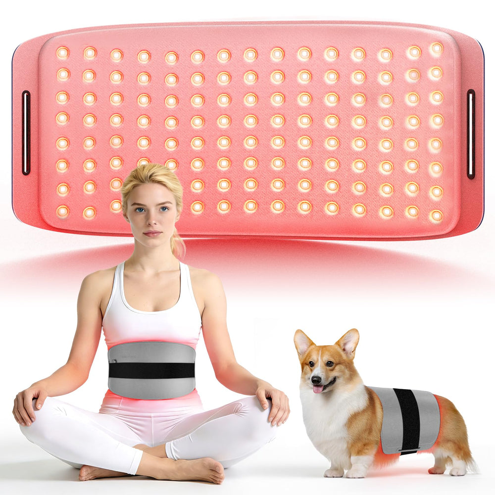 Hello Face red light therapy belt close-up showing 360 LED chips for full coverage