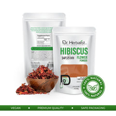 Close-up of Hemani Hibiscus powder texture for skincare routines.