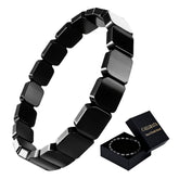 Hematite bracelet for men close-up of natural texture and metallic shine