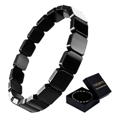 Hematite bracelet for men close-up of natural texture and metallic shine