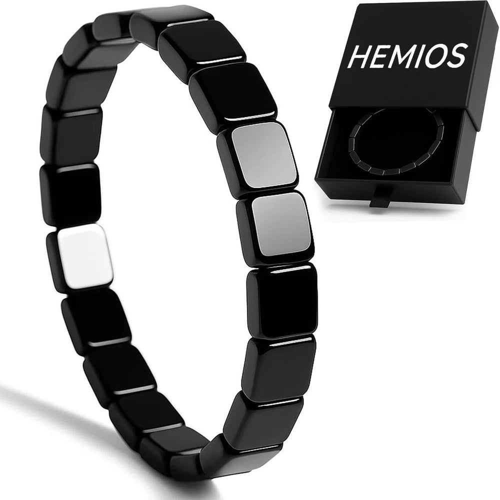 Hemios hematite bracelet for men close-up beads emphasizing grounding and focus