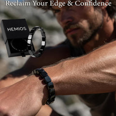 Hemios hematite bracelet for men on wrist showing versatile styling