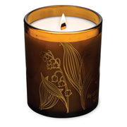 Hemlock Park Amber Gold Leaf candle in glass with wood wick for cozy evenings
