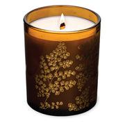 Hemlock Park Amber Gold Leaf candle with glass vessel and wood wick for a cozy, subtle aroma.