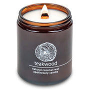 Hemlock Park crackling wick candle with teakwood aroma for cozy evenings.