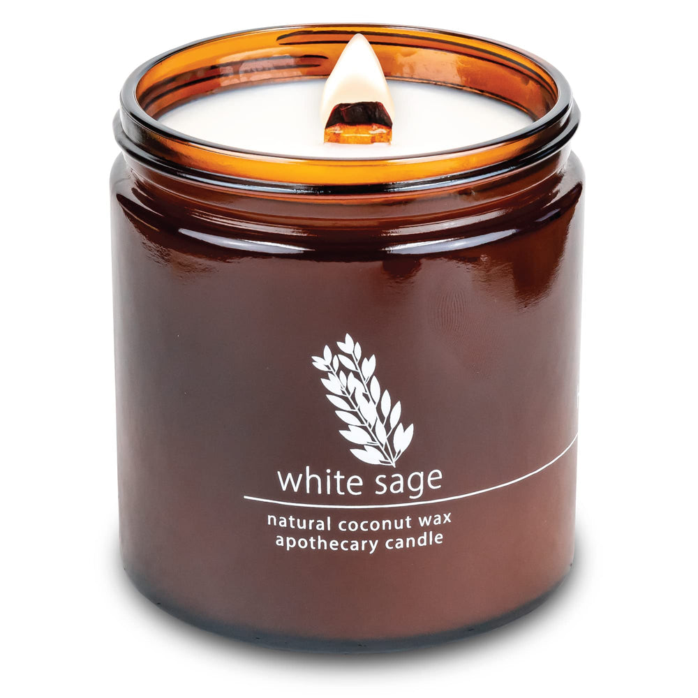 Hemlock Park crackling wood wick candle in white sage for cozy ambience