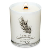Hemlock Park passport candle with crackling wood wick for cozy travel ambiance.