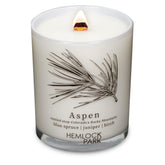 Hemlock Park travel-inspired passport candle with crackling wood wick for cozy ambience