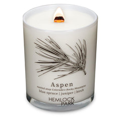 Hemlock Park travel-inspired passport candle with crackling wood wick for cozy ambience