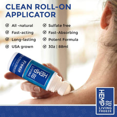 HEMP LIVING Freeze Nano Roller applied on shoulder provides concentrated relief near joints.