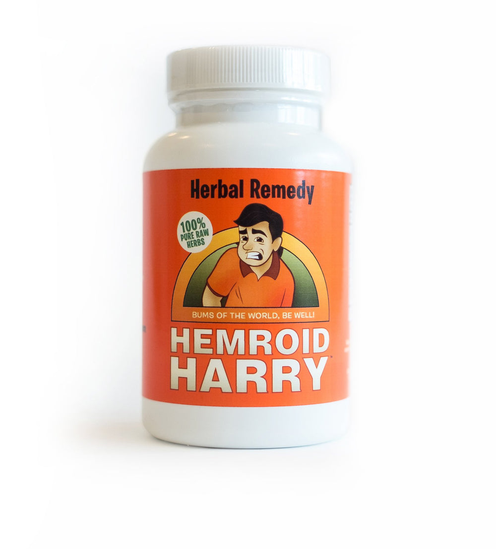 Hemroid Harry's Herbal Remedy bottle with capsules for daily natural support.