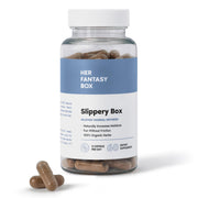 Her Fantasy Box Slippery Box bottle pour shows easy dosing for intimate moisture support
