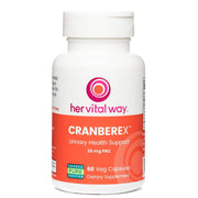 Her Vital Way Cranberex bottle front shows product packaging for urinary tract support.