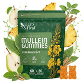 Herb & Heal Mullein Gummies bottle: convenient daily lung support for easier breathing.