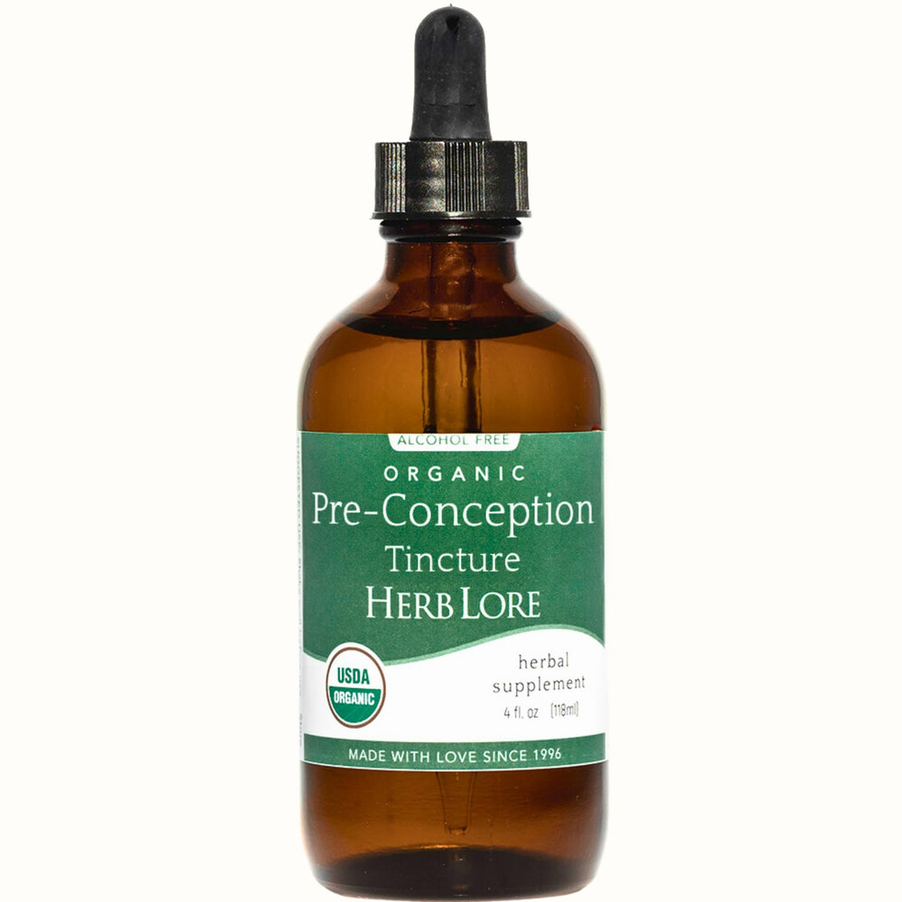 Herb Lore pre-conception tincture bottle with convenient dosing for potential reproductive health support.