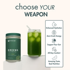 Herbal Ape Daily Greens powder scoop highlighting easy, consistent servings.