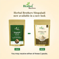 HERBAL BROTHERS Sitopaladi powder in water cup, traditional blend for warmth.