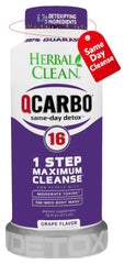 Herbal Clean Qcarbo16 bottle front with grape flavor detox product