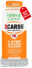 Herbal Clean Qcarbo16 orange bottle front for a convenient same-day cleanse