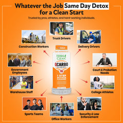 Pour shot of Herbal Clean Qcarbo16 into a glass for quick detox