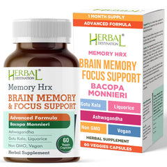 Herbal Destination Memory Hrx bottle highlights focus support and cognitive clarity.
