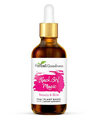 Herbal Goodness Black Girl Magic bottle label supports radiant skin and daily beauty