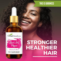 Herbal Goodness Black Girl Magic capsules closeup emphasizes vegan, non-GMO formula for healthy-looking nails