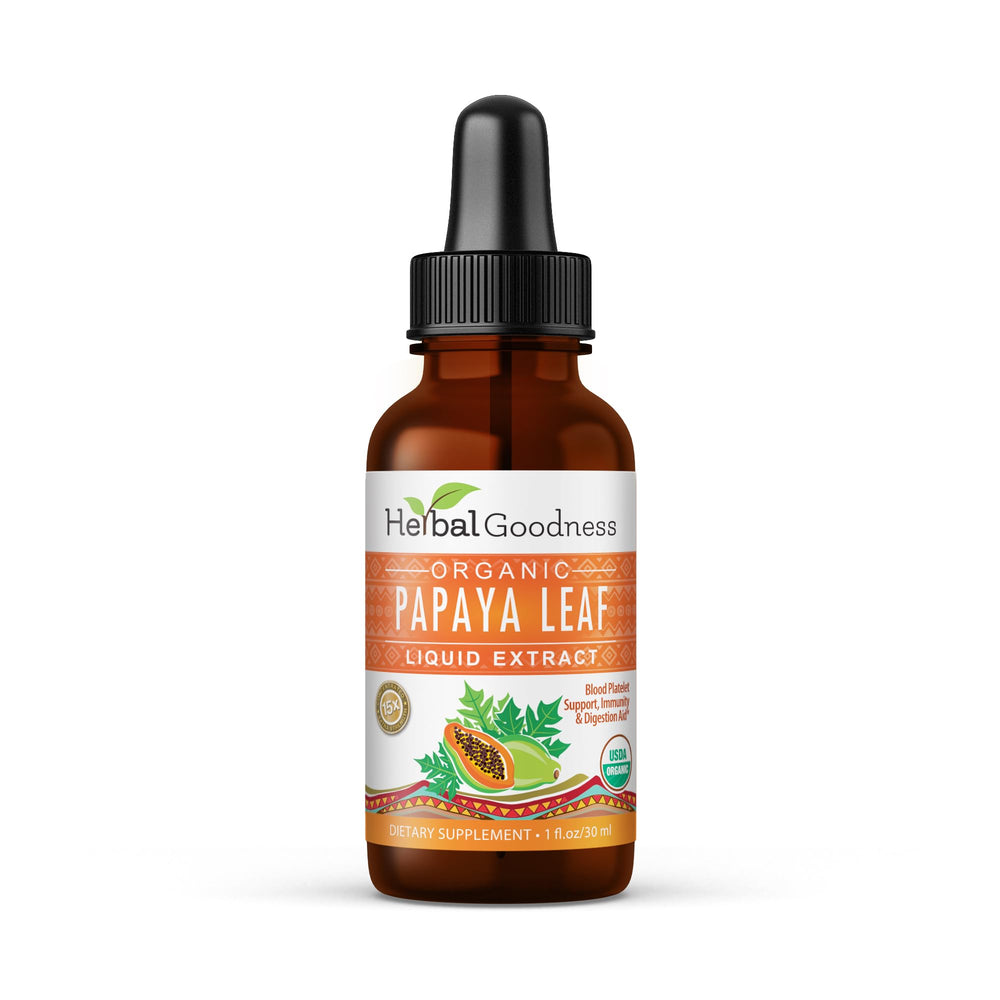 Herbal Goodness Papaya Leaf Extract bottle with a focus on potency for digestion and immune support