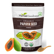 Herbal Goodness Papaya Seeds Powder bag promoting gut health and convenience.