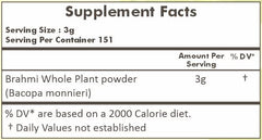 HERBAL HILLS Brahmi powder in tea presentation suggests flavorful, potentially soothing beverage.