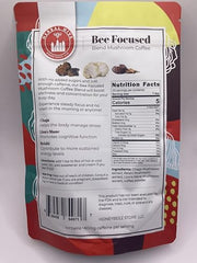 Herbal Hive Bee Focused coffee steaming cup suggests a gentle energy boost
