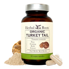 Herbal Roots turkey tail fruiting bodies extract bottle supports natural immune resilience