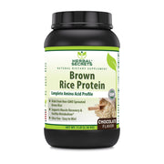 Herbal Secrets Brown Rice Protein Powder tub with scoop for post-workout shakes