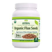 Herbal Secrets flax seeds 14g serving bottle close-up for daily fiber.
