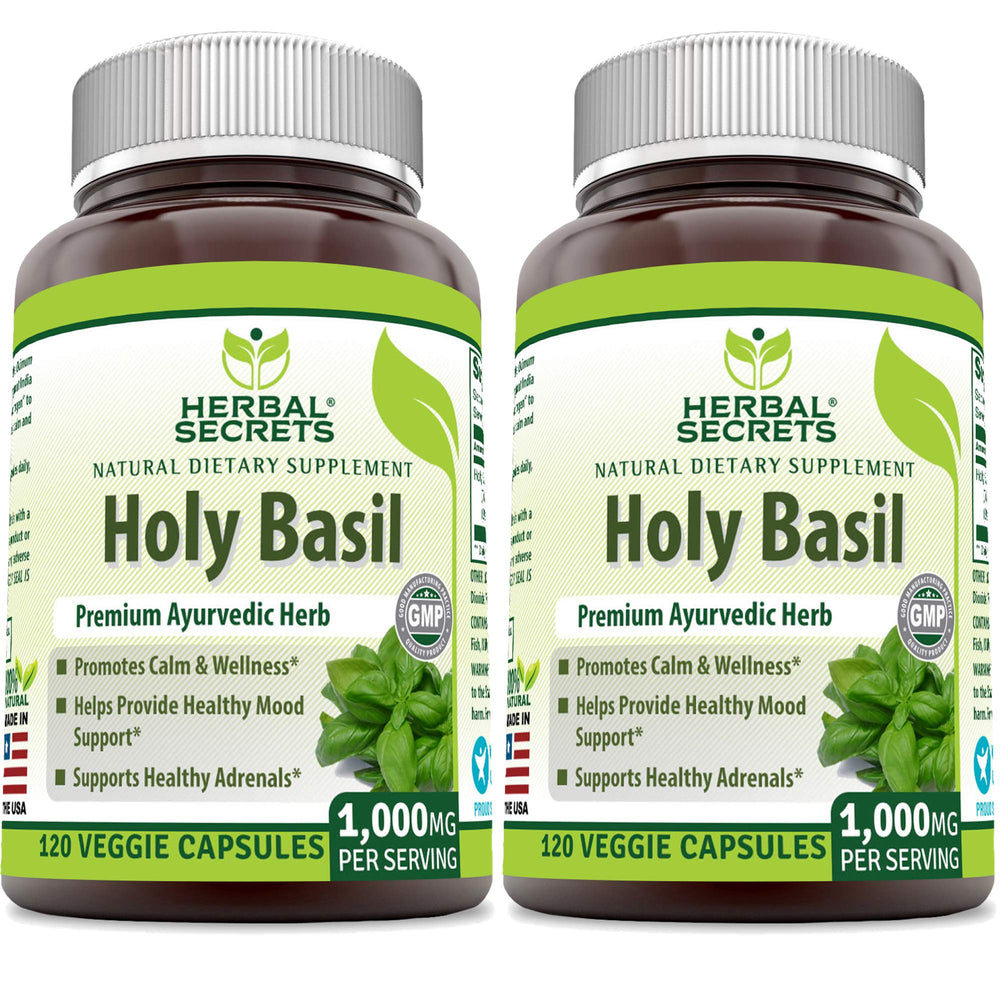 Herbal Secrets Holy Basil bottle for daily wellness support.