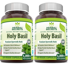 Herbal Secrets Holy Basil bottle for daily wellness support.