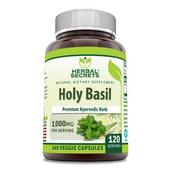 Herbal Secrets Holy Basil bottle with 240 veggie capsules for daily wellness