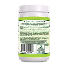 Herbal Secrets maca powder label highlights gluten-free and non-GMO benefits