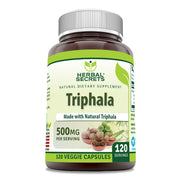 Herbal Secrets Triphala 500mg bottle for daily wellness and easy dosing.