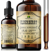 HERBALICIOUS Organic Elderberry Liquid bottle showing rich color for immune support.