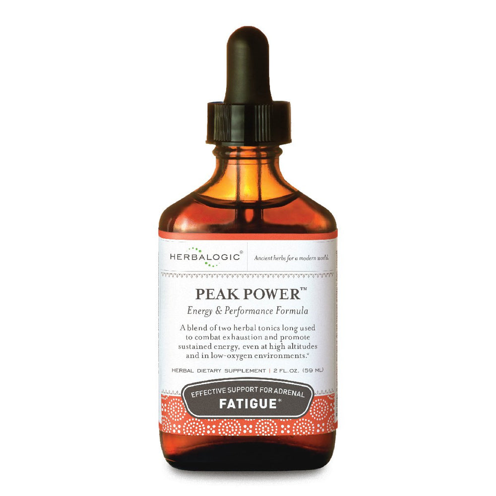 Herbalogic Peak Power Liquid Herb Drops bottle for natural energy support.