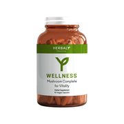 HERBALY Mushroom Complete bottle front promoting daily vitality with a premium mushroom blend