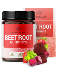 HERBAMAMA Beet Root Gummies bottle showing daily antioxidant support.