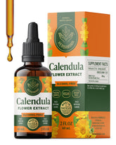 HERBAMAMA Calendula tincture bottle highlights vegan formula for gentle detox support.