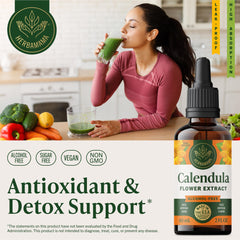 HERBAMAMA Calendula tincture dropper in hand for quick, convenient daily use.