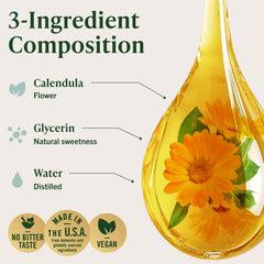 HERBAMAMA Calendula tincture label shows three-ingredient formula.