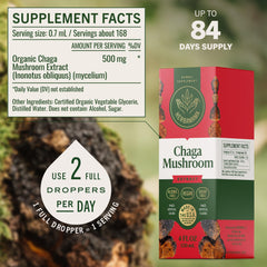 Herbamama Chaga tincture label highlights non-GMO and glycerin base.